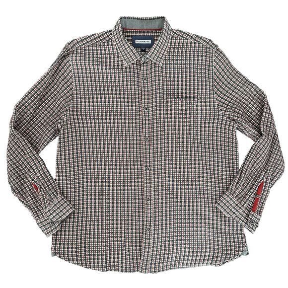 32 Bar Blues Back Beats Basket Weave Shirt Men’s XL Textured Red Charcoal Plaid - Picture 1 of 10